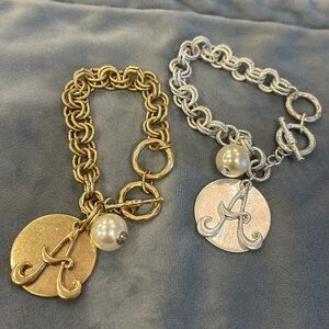 Toggle Chain Links Initial Monogram Charm Bracelet-boutique